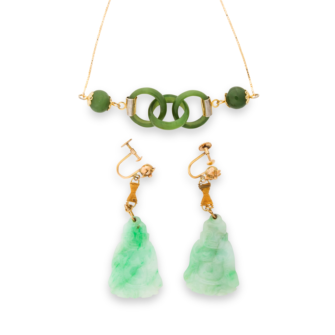 Appraisal: A GROUP OF JADE AND GOLD JEWELRY A group of