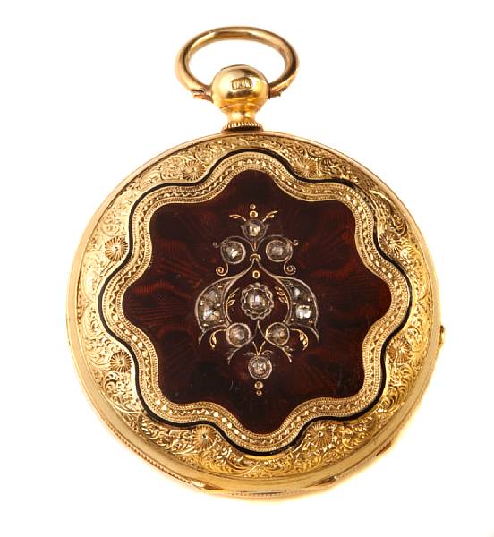 Appraisal: A diamond enamel and gold pocket watch case signed Vacheron