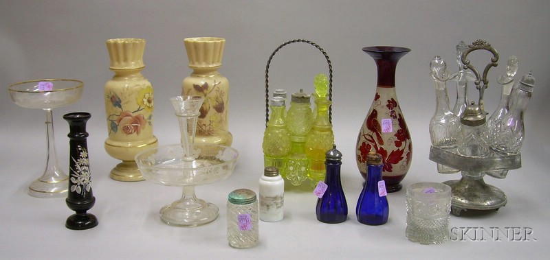 Appraisal: Thirteen Pieces of Victorian Art Glass Tableware a pair of