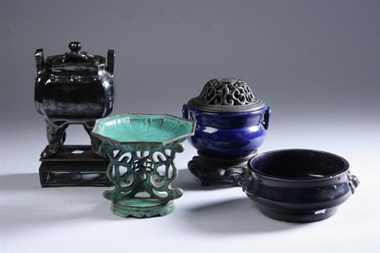 Appraisal: TWO CHINESE AUBERGINE AND BLUE CENSERS Late th early th