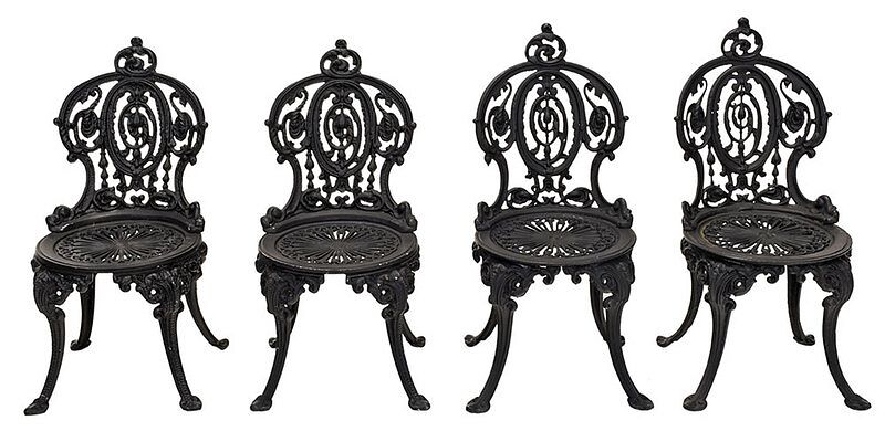 Appraisal: Set of Four Victorian Style Cast Iron Garden Chairs th