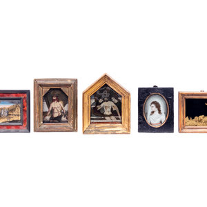 Appraisal: A Collection of Thirteen Continental Reverse-Painted Glass Plaques and Miniature