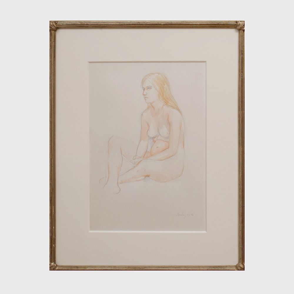 Appraisal: William Bailey b Seated Nude Pencil and watercolor on paper