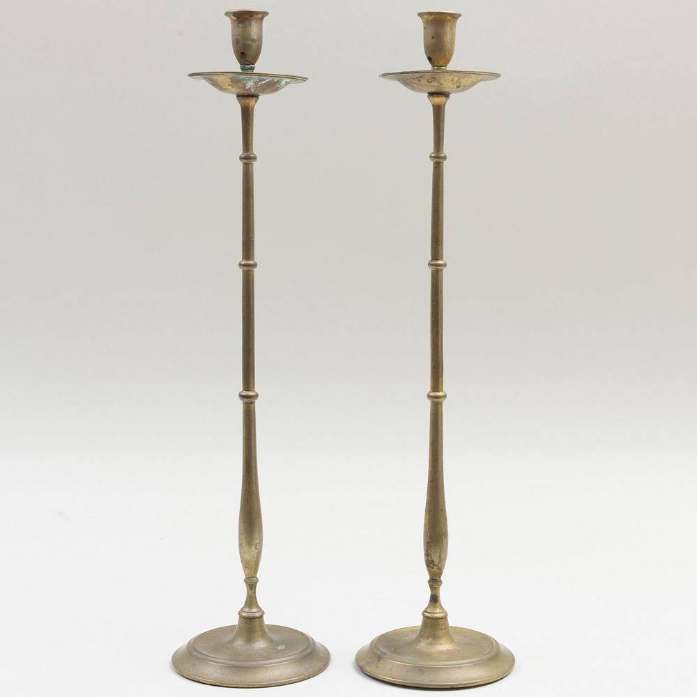 Appraisal: Pair of Continental Brass Candlesticks Unsigned x in diam Condition