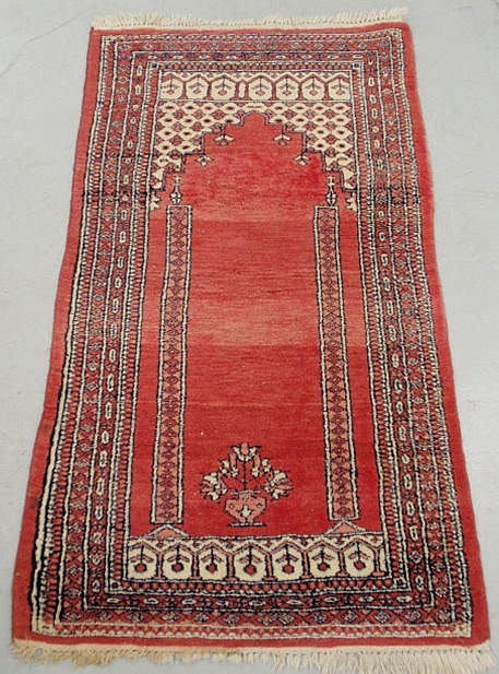 Appraisal: - Persian prayer rug with red field x -