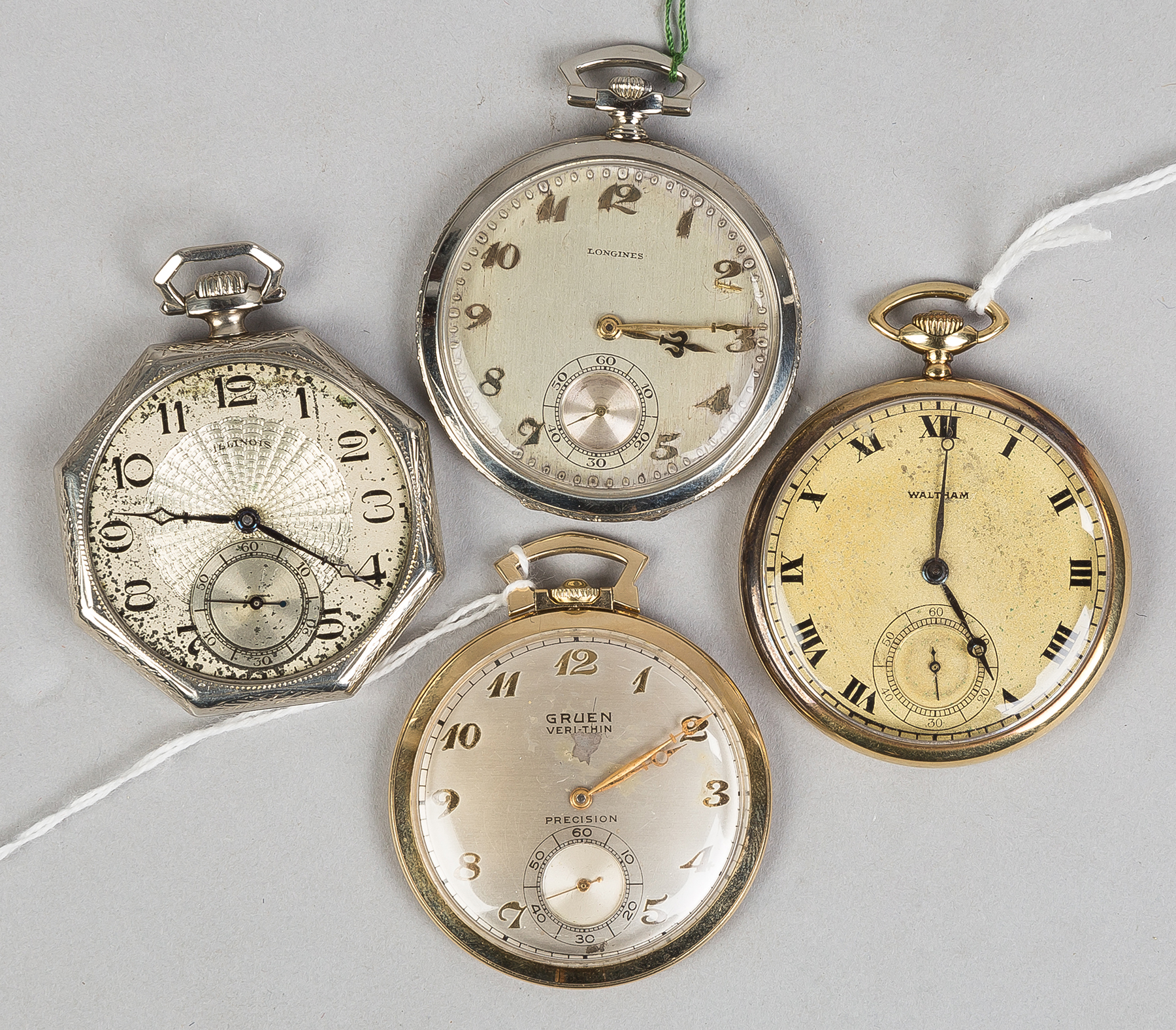 Appraisal: Four Gold Pocket Watches L to R Illinois k gold