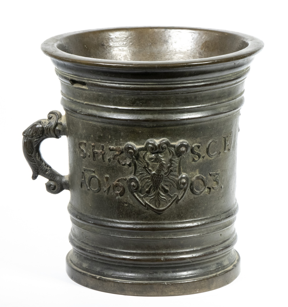 Appraisal: LARGE DATED GERMAN RENAISSANCE BRONZE PHARMACY MORTAR Massive and Remarkably