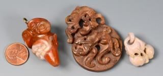 Appraisal: Chinese Carved Hardstone Jade Items dragon mushroom fruit st item