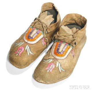 Appraisal: Northern Plains Quill-decorated Hide Moccasins c last quarter th century