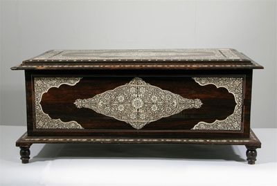 Appraisal: An Anglo-Indian rosewood chest inlaid in ivory with panels of