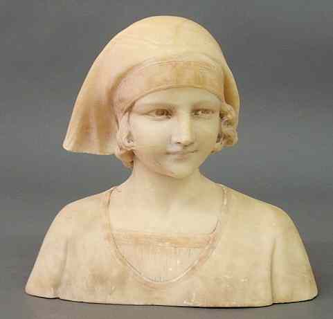 Appraisal: Carved alabaster bust of a young woman late th c