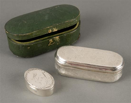 Appraisal: Lot of English sterling boxes Oval box with chased chinoserie