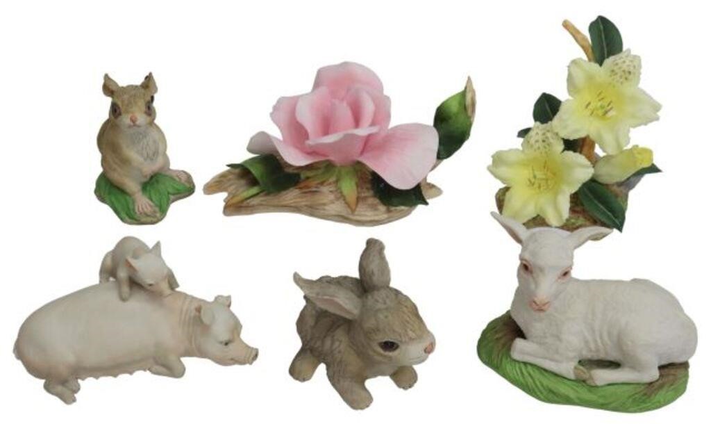 Appraisal: lot of Boehm porcelain farm animals and flower figurines England