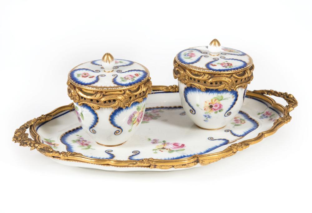 Appraisal: Continental Gilt Bronze-Mounted Polychrome and Gilt Potpourri Set on Stand