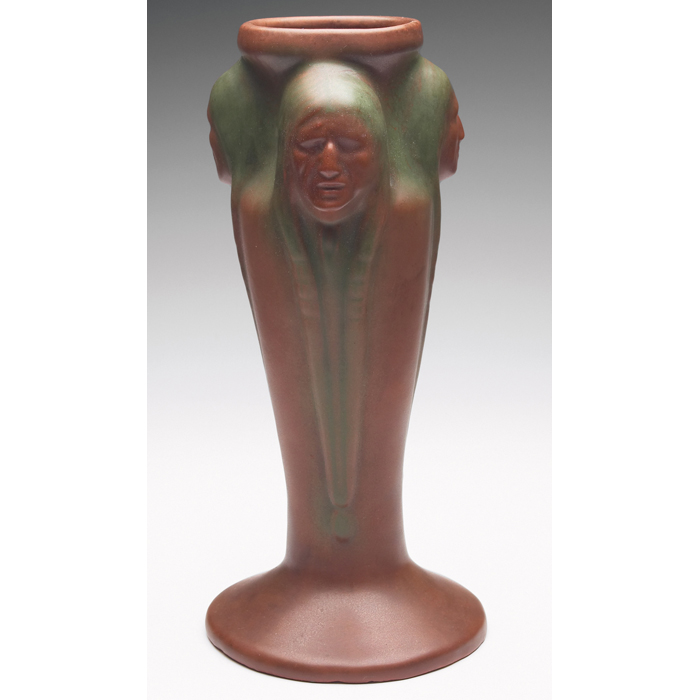 Appraisal: Van Briggle vase c post three Native American faces under