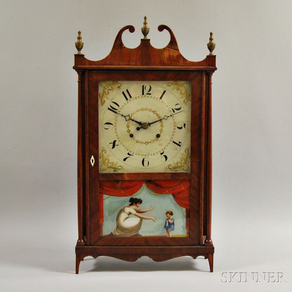 Appraisal: Charles Kirke Mahogany Pillar and Scroll Clock Bristol Connecticut th