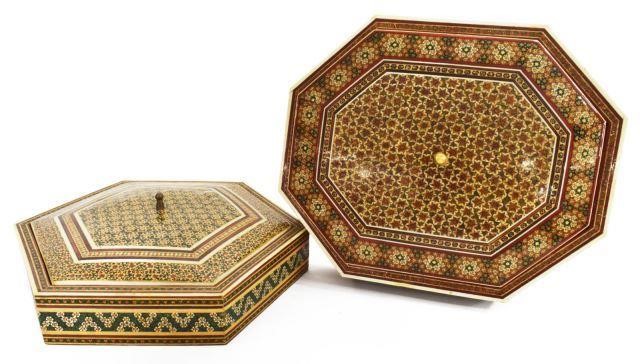 Appraisal: lot of Arabesque parquetry inlaid table boxes each having fitted