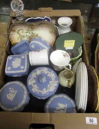 Appraisal: Tray comprising Wedgwood Jasperware Trinket Boxes Royal Worcester Coffee Set