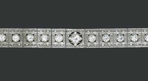 Appraisal: DIAMOND BRACELET ca Platinum Fancy bracelet with rectangular open-worked links