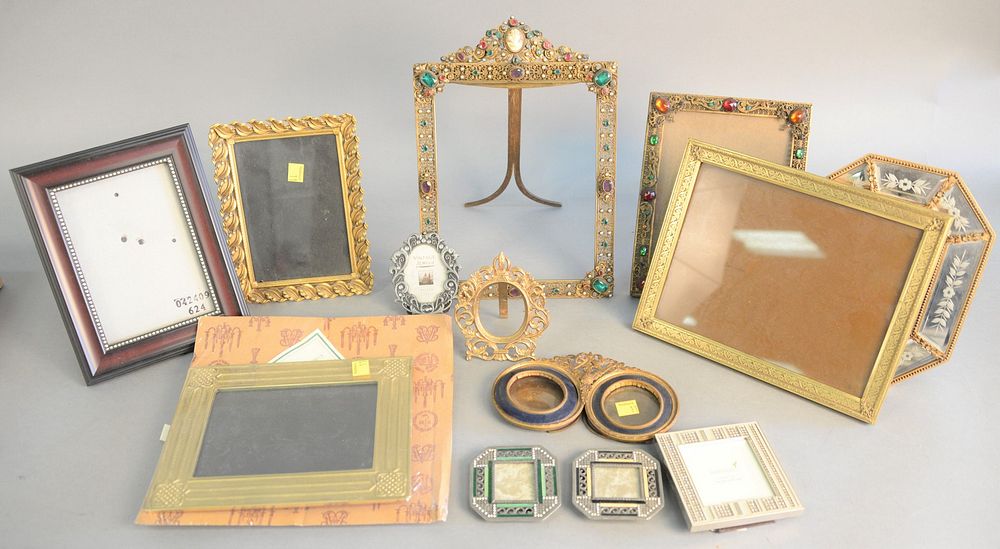 Appraisal: Group of frames and mirror two sets with jeweled glass