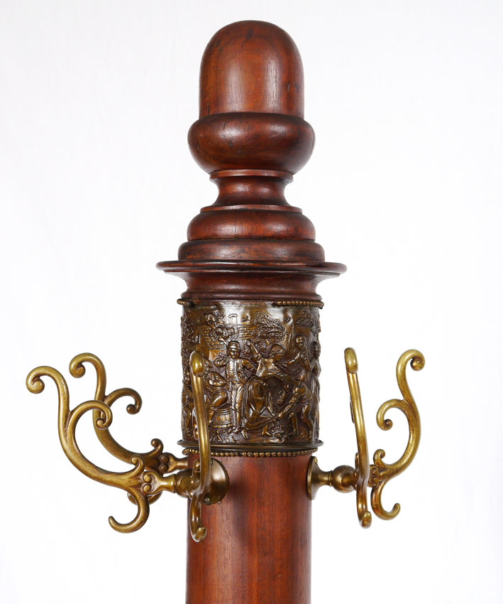 Appraisal: OAK BRASS VICTORIAN STYLE COAT RACK Acorn finial embossed brass