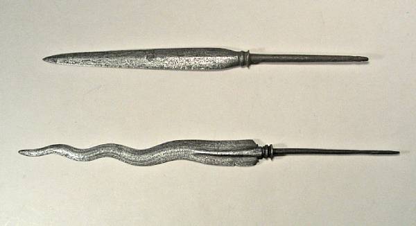 Appraisal: A lot of two Indonesian pamor spear heads th century