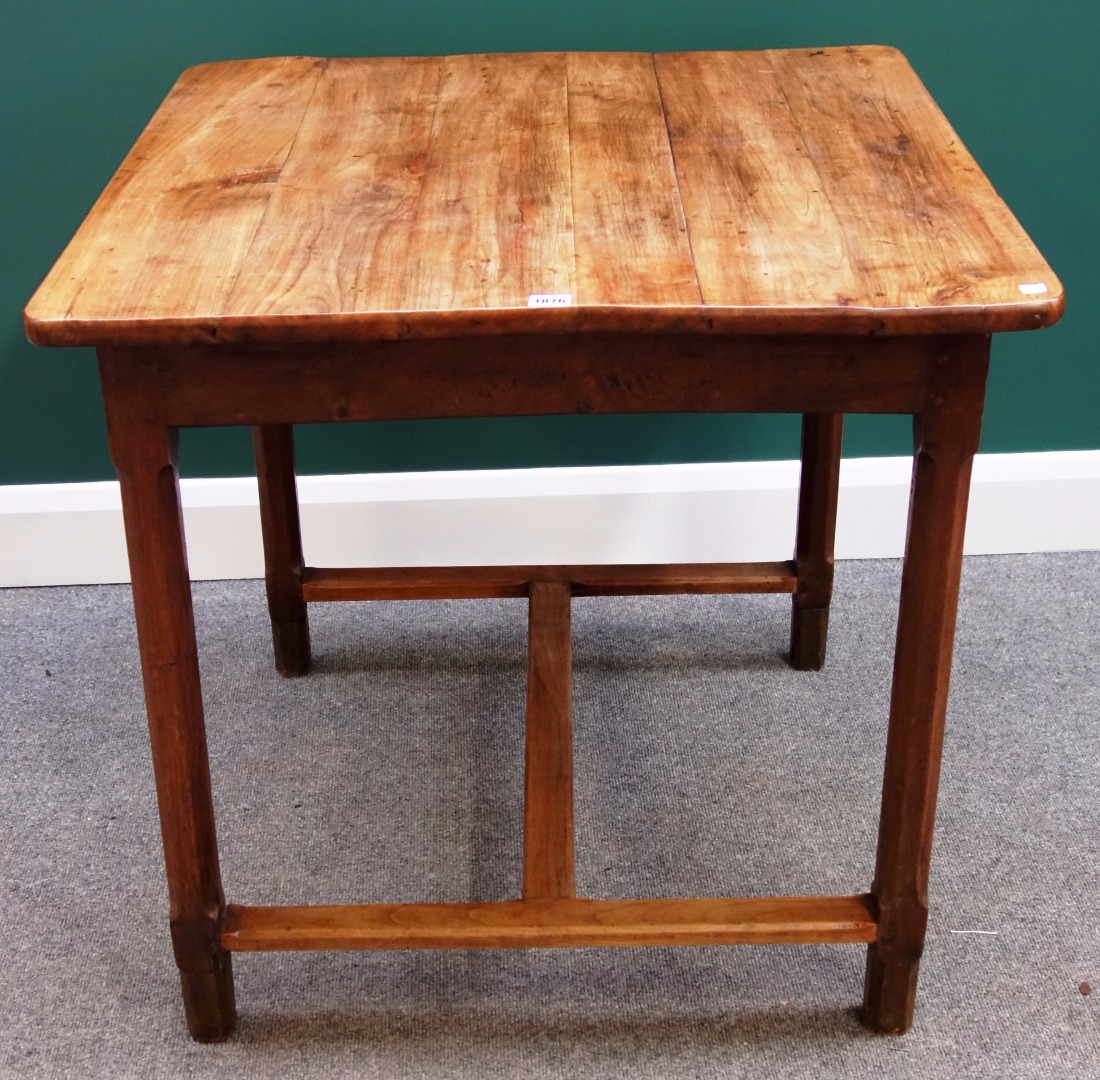 Appraisal: An th century French fruitwood square table on canted square