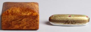 Appraisal: Two Small Decorative Boxes Comprising a squared burl mahogany jewelry