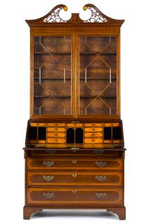 Appraisal: George III mahogany secretary desk ca with allover line inlay