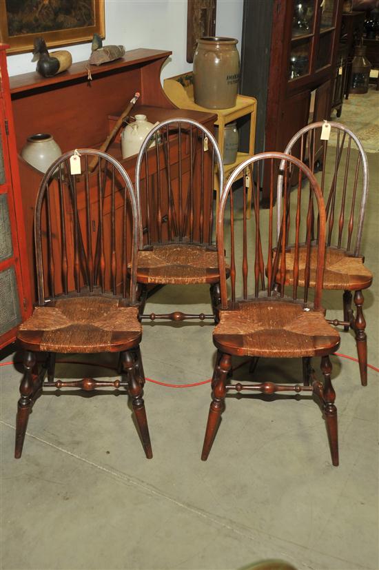 Appraisal: FOUR NICHOLS STONE SIDE CHAIRS Braceback Windsor style chairs with