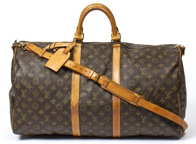 Appraisal: Louis Vuitton Keepall Bandouliere duffle bag in brown monogram coated