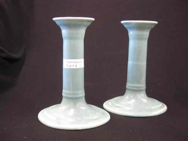 Appraisal: Pair of Rookwood Pottery Candlesticks blue classic form '' shape