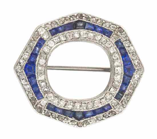 Appraisal: A Platinum Sapphire and Diamond Pin consisting of a converted