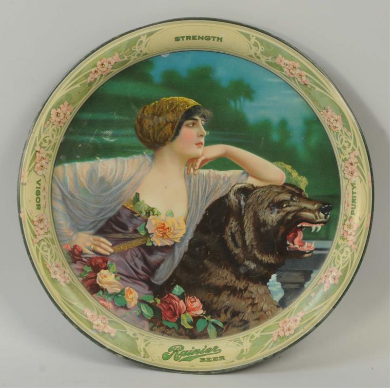 Appraisal: Ranier Beer Serving Tray This tray depicts a beautiful woman