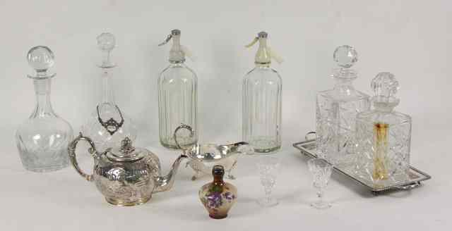 Appraisal: Sundry glass including decanters soda siphons and some silver plated