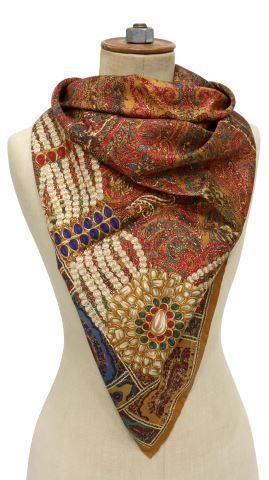 Appraisal: Chanel silk scarf red and green paisley pattern on gold