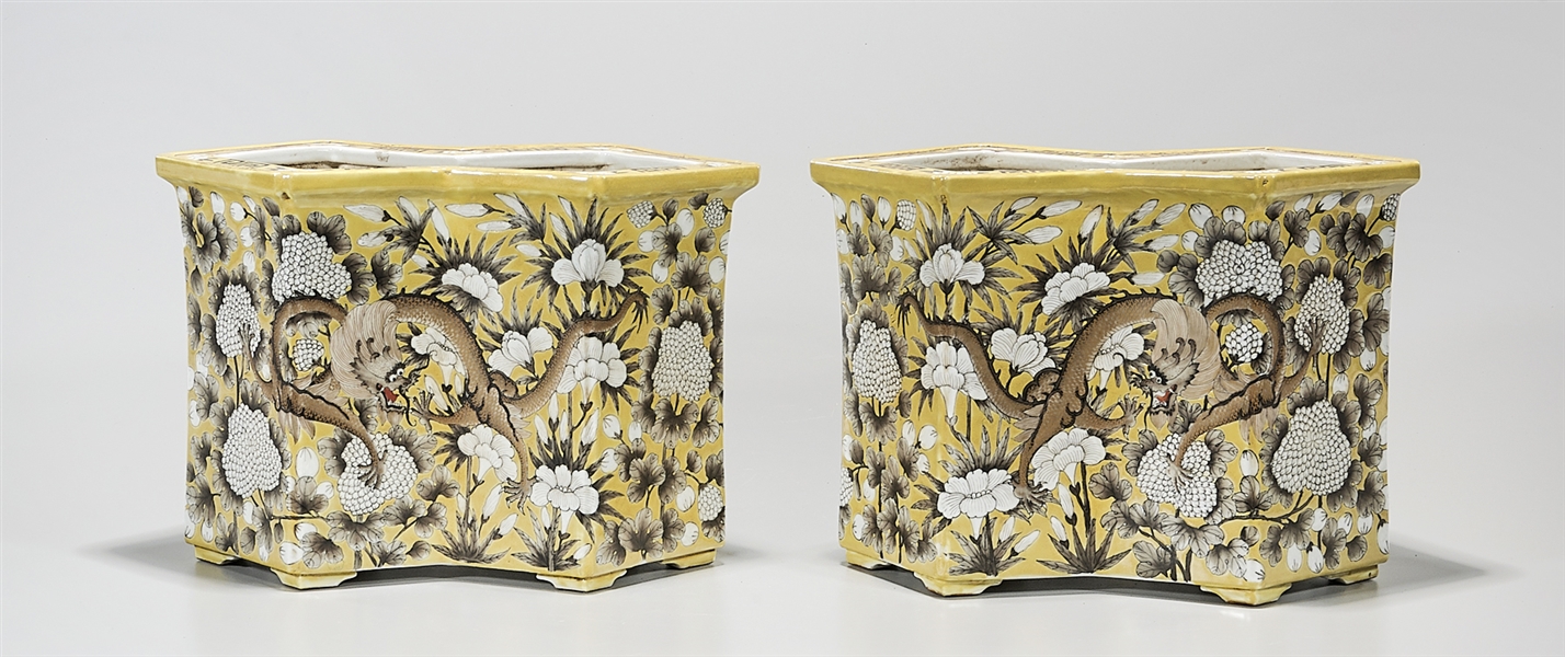 Appraisal: Two Chinese enameled porcelain eight-faceted planters with dragons and flowers