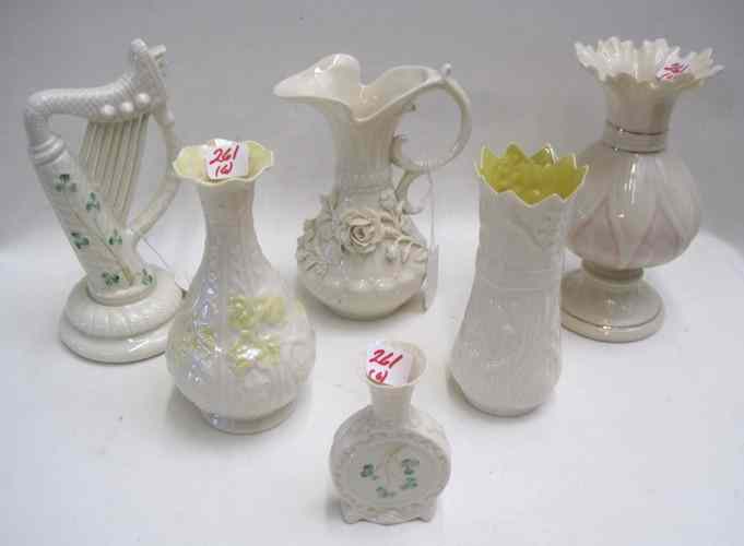 Appraisal: SIX PIECES IRISH BELLEEK PORCELAIN pitcher with raised rose motif