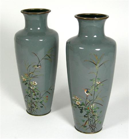 Appraisal: PAIR OF JAPANESE CLOISONNE VASES MEIJI PERIOD each with flared