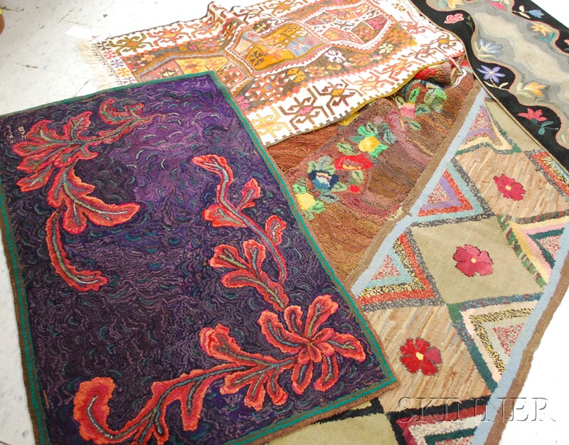 Appraisal: Five Floral and Geometric Pattern Hooked Rugs and a Small