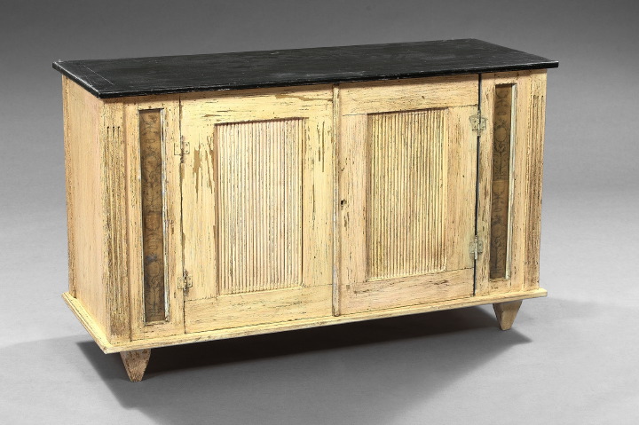 Appraisal: Louis XVI-Style Polychromed Cabinet the banded rectangular charcoal-painted top above