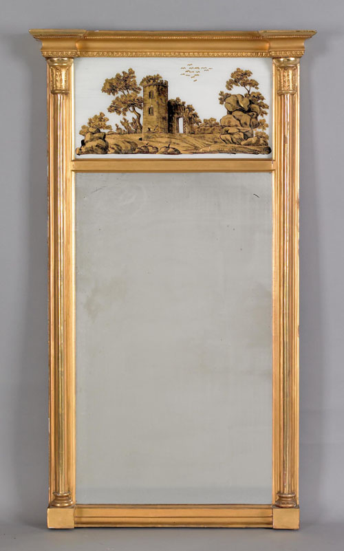 Appraisal: New York Federal giltwood mirror ca with an eglomise panel