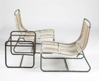 Appraisal: Two Walter Lamb lounge chairs and one side table Mid-