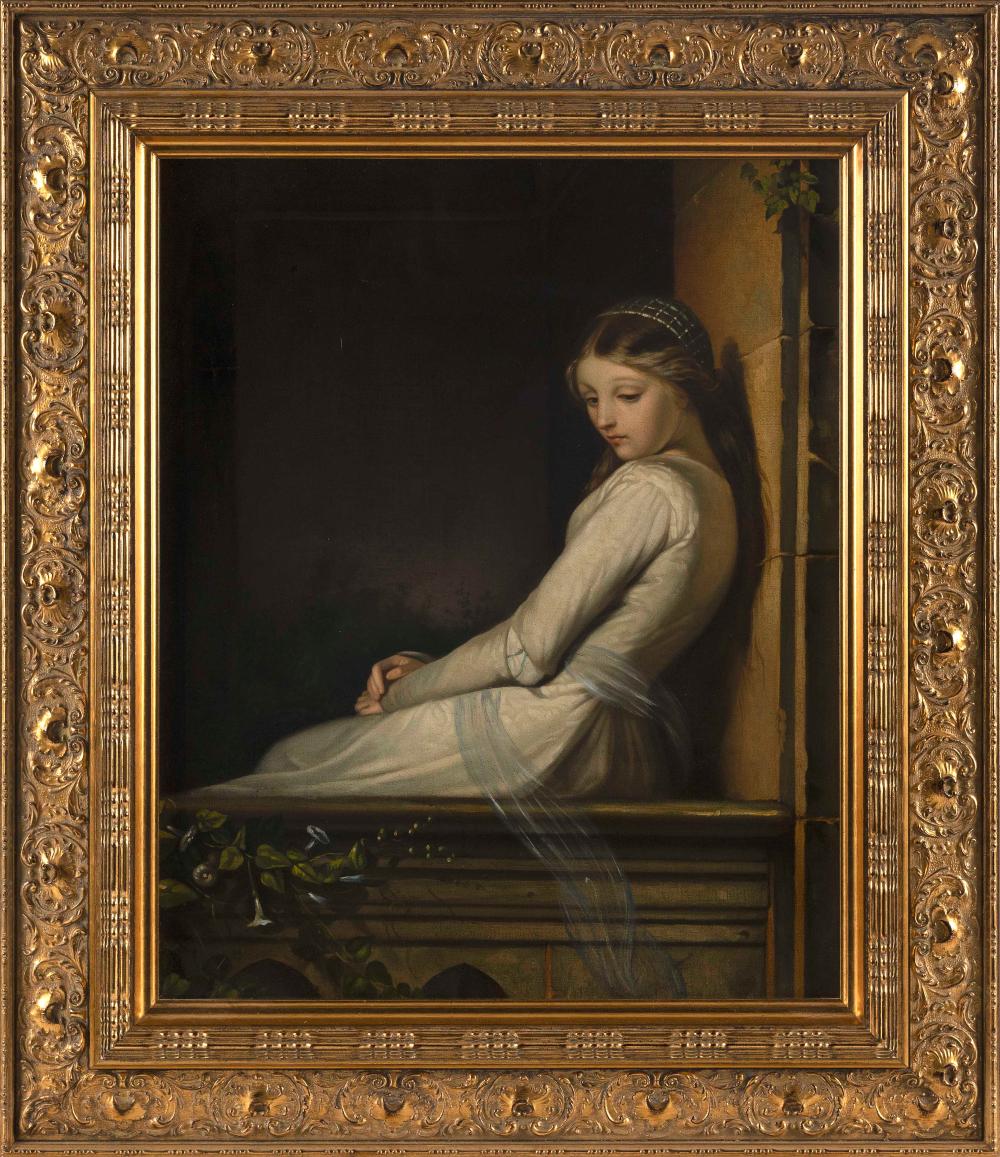 Appraisal: AMERICAN SCHOOL th Century Maiden at a window Unsigned Marked