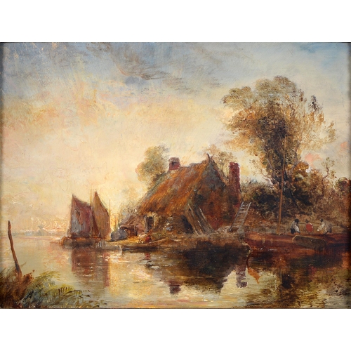 Appraisal: English School th c - River Scene with Thatched Cottage