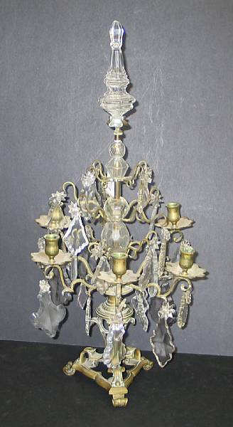 Appraisal: A pair of Baroque style brass and glass five light