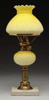 Appraisal: SATIN GLASS PEG LAMP Unlisted Dark yellow shading to cream