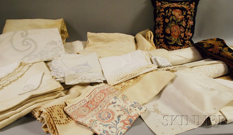 Appraisal: Box of Assorted Table Linens and Textiles including lace needlework