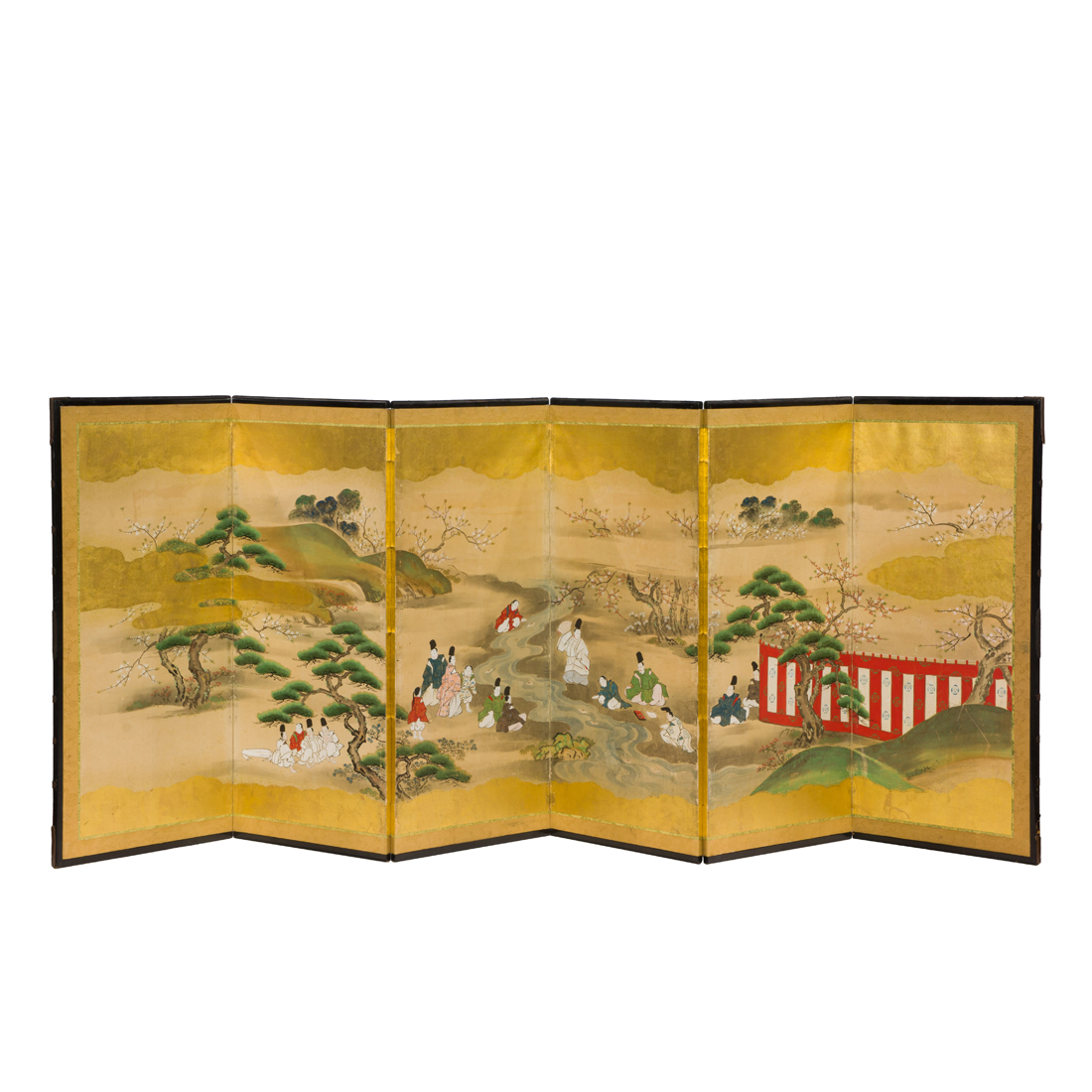 Appraisal: PAIR OF JAPANESE TOSA SCHOOL SIX-PANEL FOLDING SCREENS Pair of