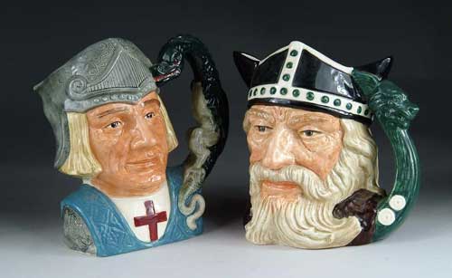 Appraisal: TWO ROYAL DOULTON TOBY MUGS St George D and Viking